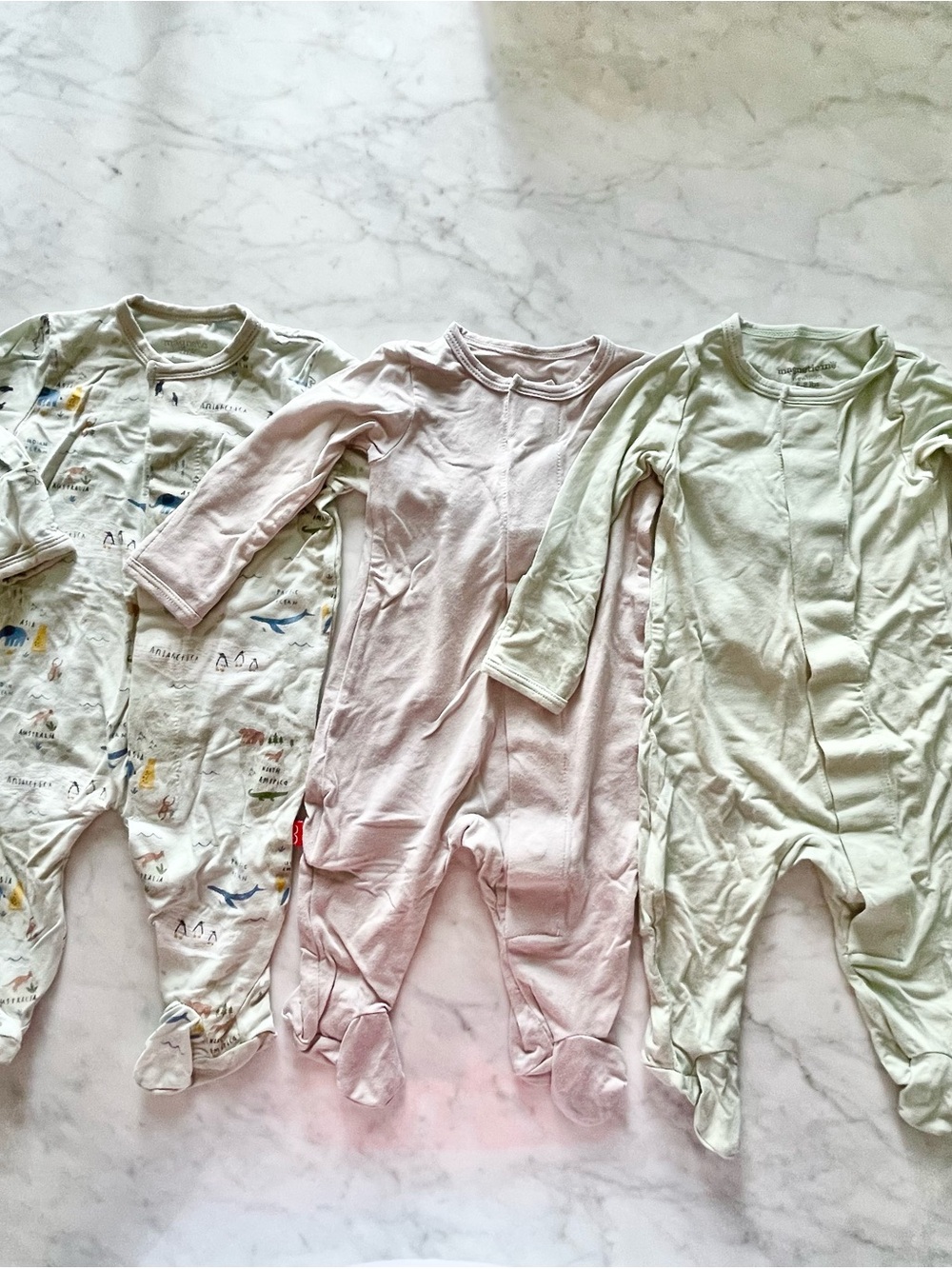 Magnetic Me Baby Footed One-Piece Set in Pale grey and Light Green
